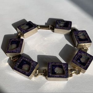 Sterling Silver Statement Bracelet with Blue Resin